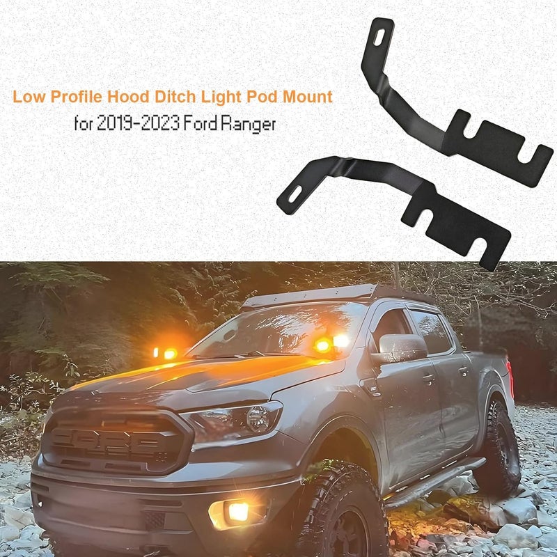 DarSeity Low Profile Mount Hood Hinges Ditch Light Brackets for Ford Ranger 2019-2023, for Auxiliary Off-Road Lighting - Image 2